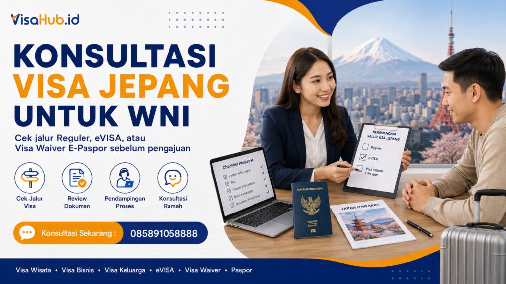 Konsultan membantu traveler Indonesia mengecek dokumen dan jalur visa Jepang sebelum pengajuan.