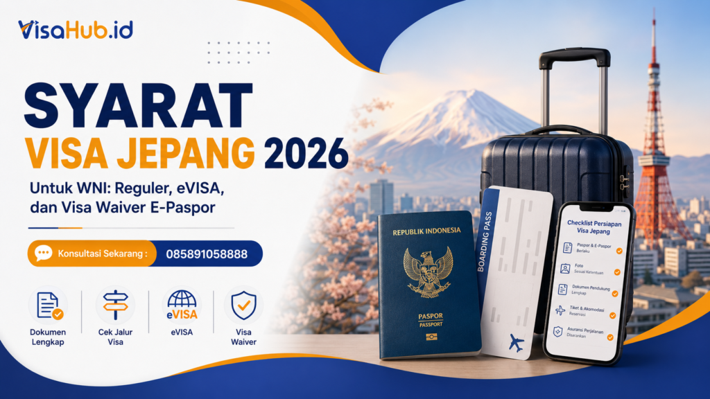 Traveler Indonesia menyiapkan paspor, itinerary, dan checklist digital untuk memahami syarat visa Jepang 2026.